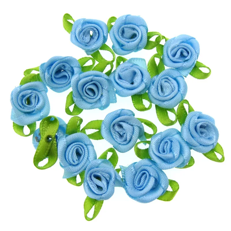 50 шт. ручная работа маленький лист цветок розы Аппликации атласная лента Розочка