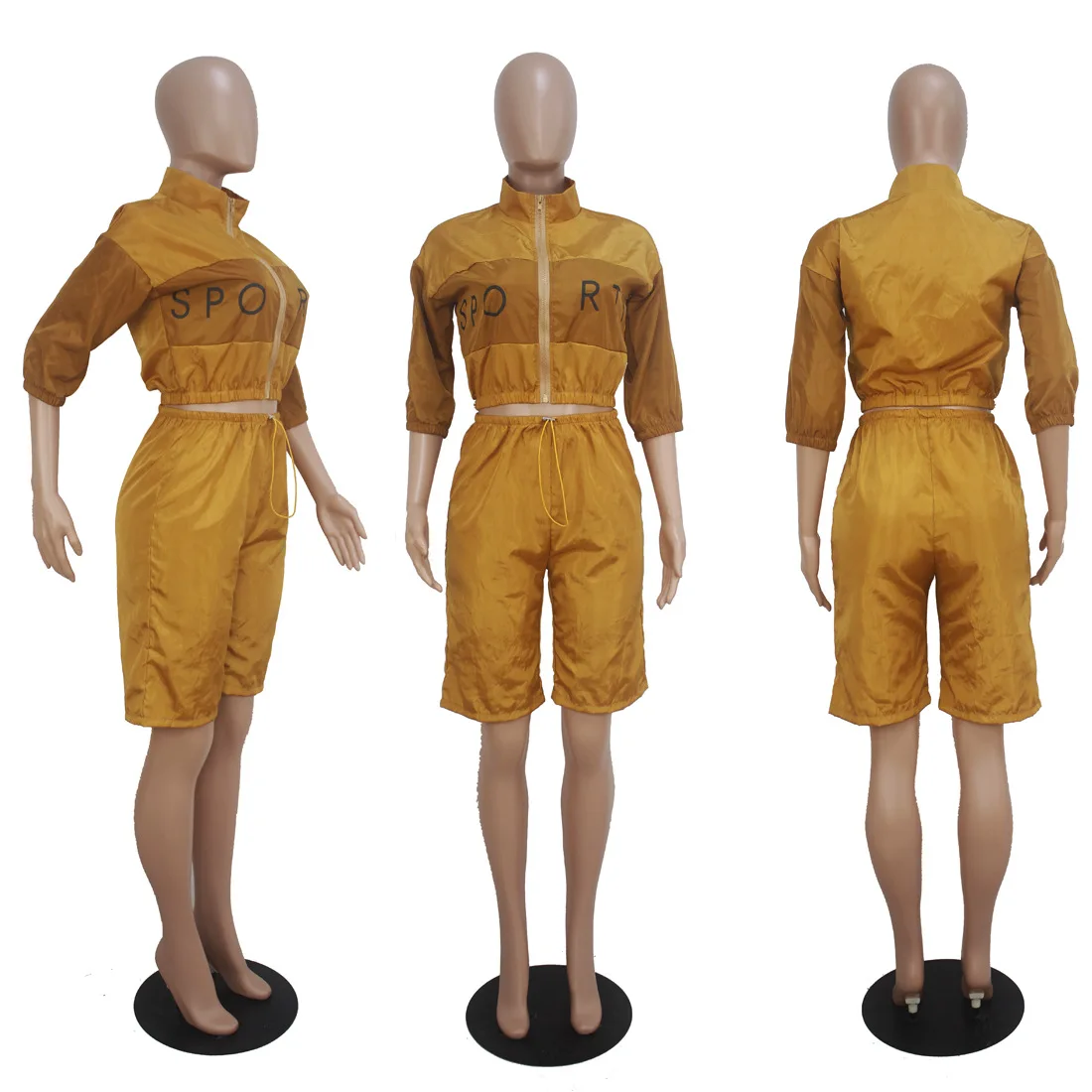 

Letter Printing Two-Piece Womens Spring 2021 Stand-Up Collar Short-Sleeved Top And Five-Point Pants With Fashionable Casual Suit