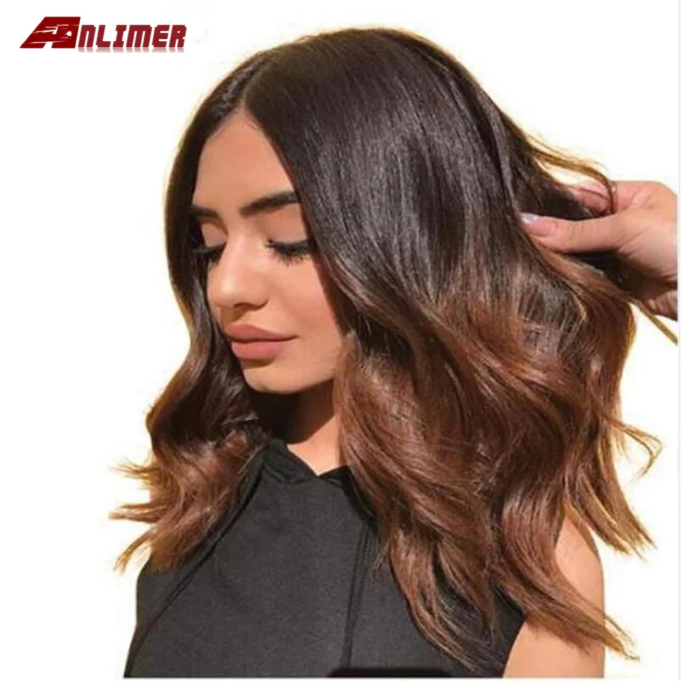 Анлимер 1B/30 Омбре коричневый кружевной передний парик человеческих волос парики