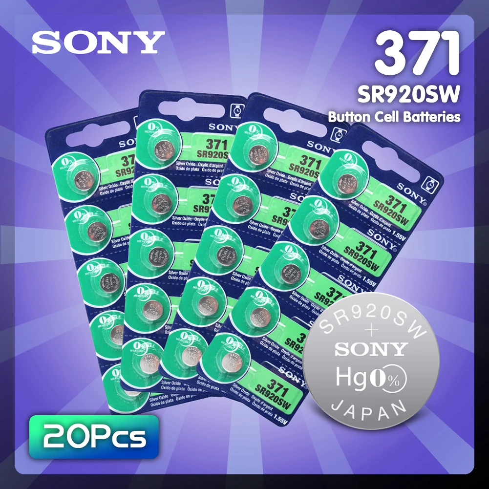 

Аккумулятор для часов Sony 20 шт. 371 SR920SW 920 LR920 AG6 LR69 171 1,55 в, оксид серебра, одноразовые кнопочные батареи для пульта дистанционного управления