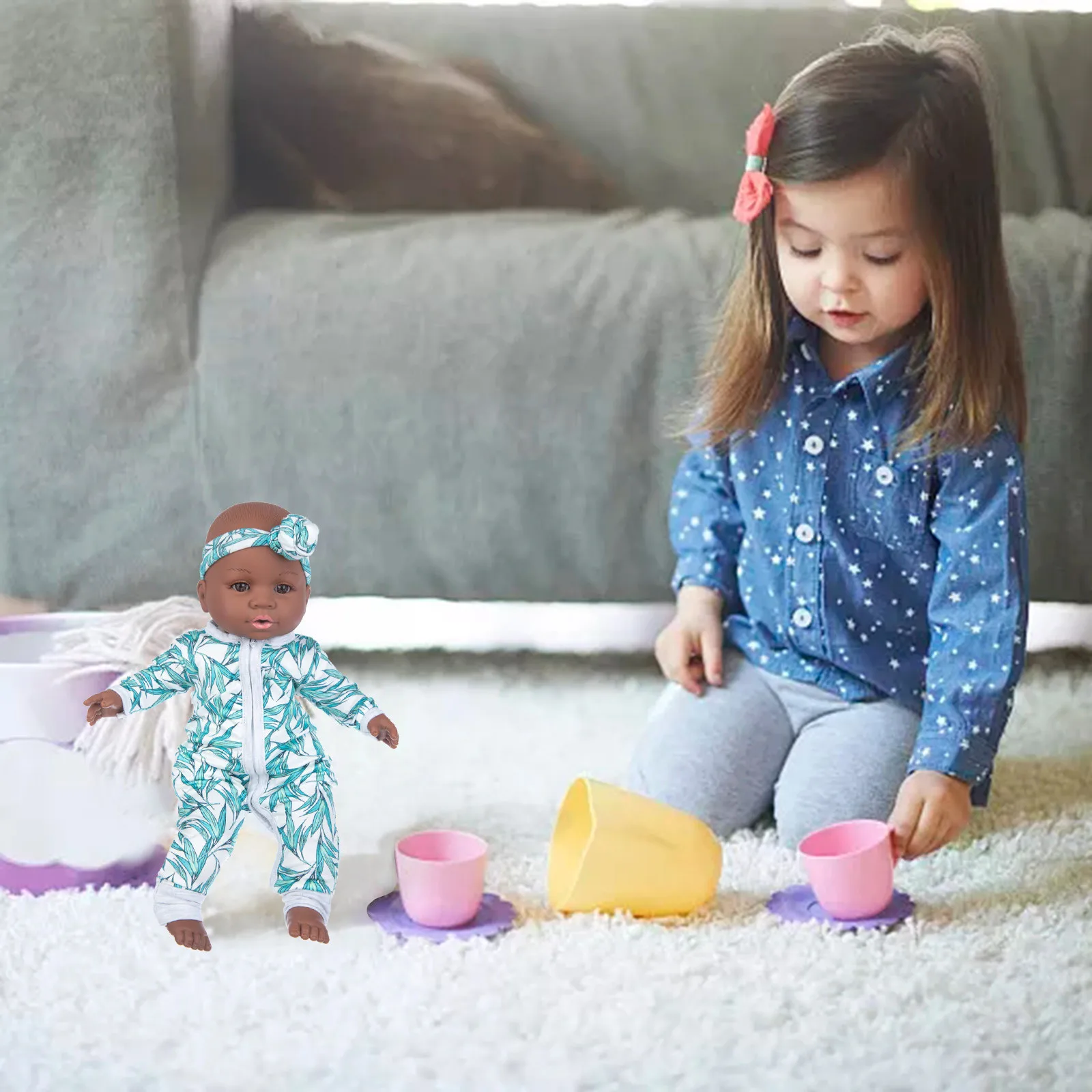 

Cute Black African Black Baby Dolls Curly Black 17-inch Vinyl Baby Toy Todder Baby Boys Doll Gift Realistic Toys Bonecas