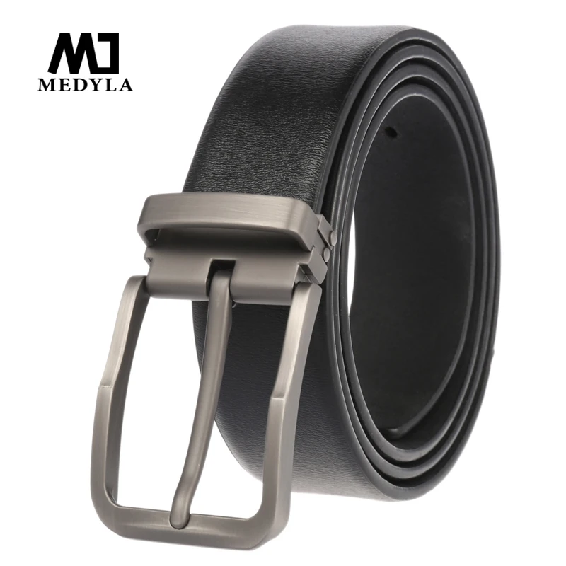 MEDYL High Quality Genuine Leahter Men Belt Classic Stainless Steel Pin Buckle Luxury Leather Strap for Men Belt LY4019