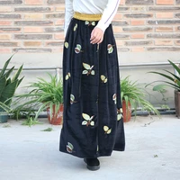 free shipping 2021 new fashion long maxi a line elastic waist women autumn winter m xl vintage thick velvet embroidery skirts