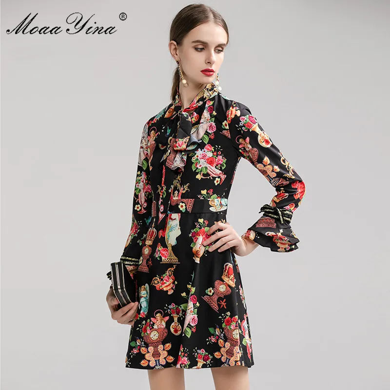 MoaaYina модное дизайнерское платье весна-осень женское длинный рукав цветочный