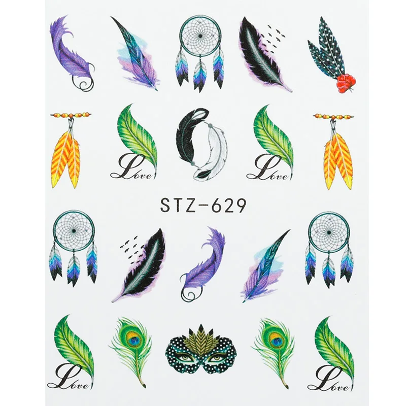 1 лист перо колокольчик снежинка мультяшный дизайн ногтей Набор наклеек Черное