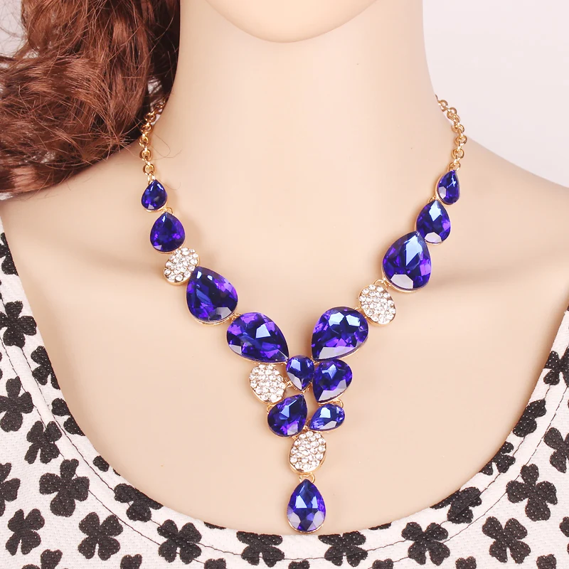 Роскошные свадебные комплекты ювелирных изделий с большим синим кристаллом