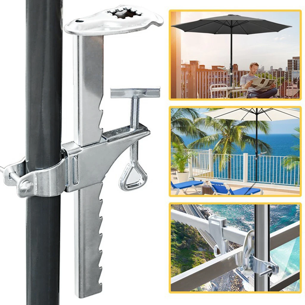 

Silver Umbrella Mount Clamp Stable Fixed Bracket Aluminum Alloy for Balcony