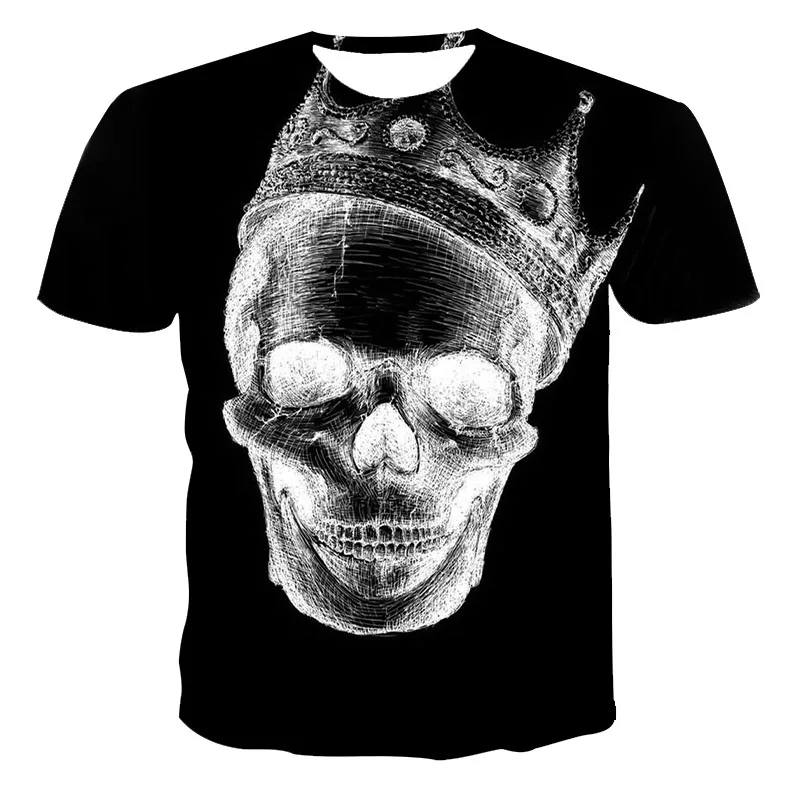 

2021 Summer Men's T-Shirt 3D Round Neck Skull Wolf Pattern Lightning Print 3D Fashion Men's T-shirt Casual Top