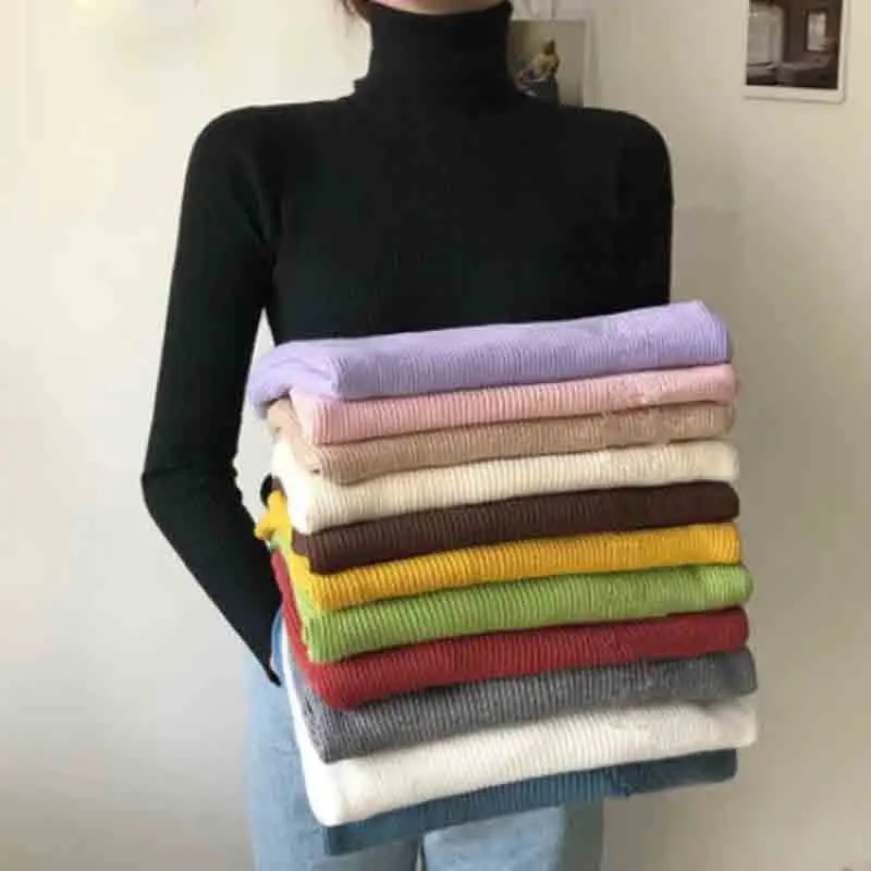 Jumpers Turtleneck Sweater Women Long Sleeve Solid Knitted Sweater Female Autumn Winter...