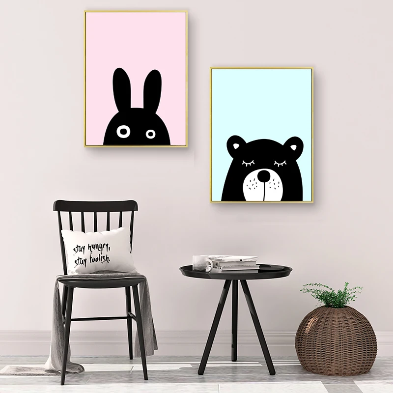 Животная живопись на холсте мультфильмы Медведь Кролик олень скандинавский