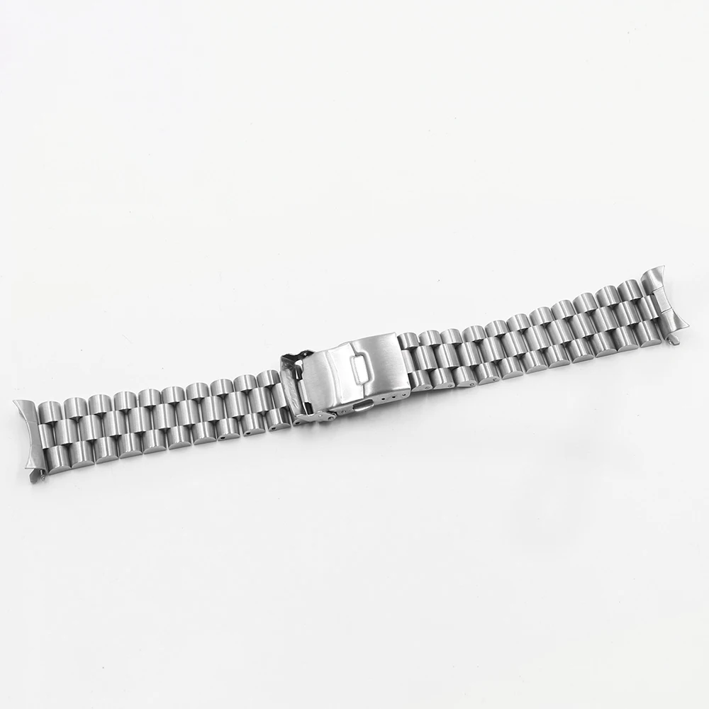Rolamy 20 22mm TOP Quality Silver Hollow Curved End Solid Links Replacement Watch Band Bracelet Double Push Clasp For Seiko