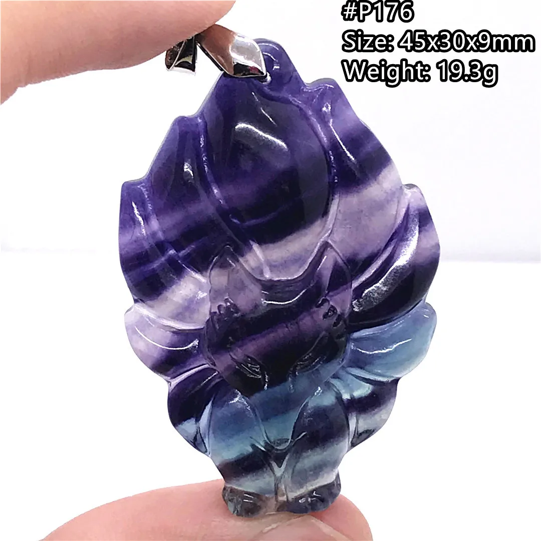 

Natural Colorful Fluorite Pendant Fox Crafted Jewelry For Women Men Quartz Love Gift Crystal Beads Silver Reiki Gemstone AAAAA