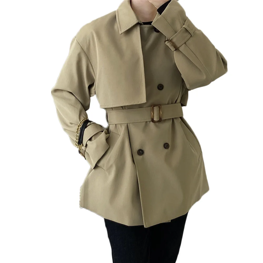 

Casual Loose Windbreaker Jacket Women Spring and Autumn Korean British Style Wild Khaki Trench Coat Female NS2630