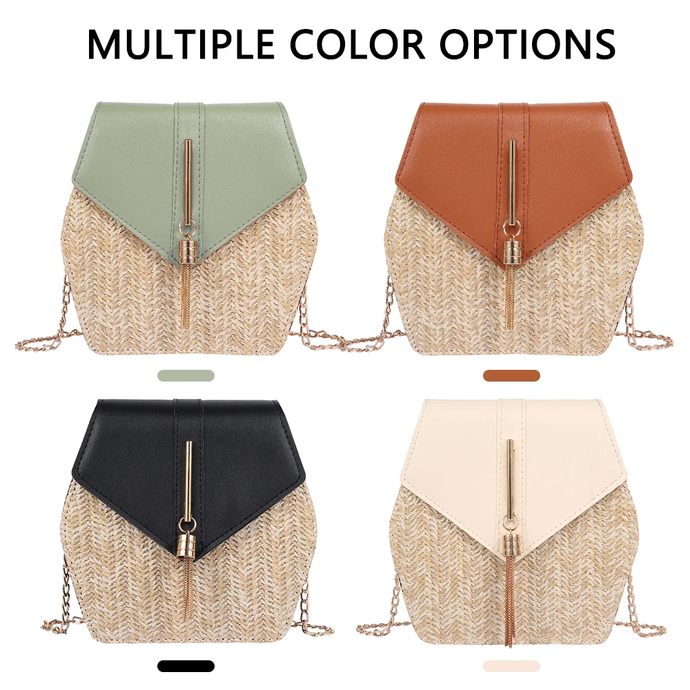 Женская соломенная сумка в стиле шестиугольник + Кожаная летняя из ротанга