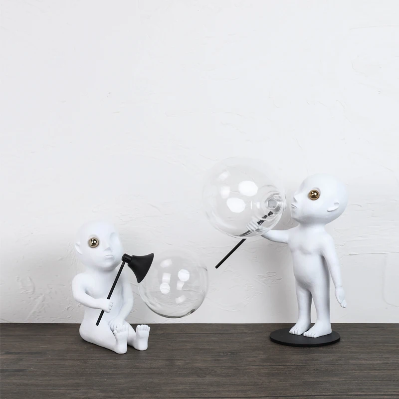 

Creative Modern Art Blowing Bubble Figure Abstract Child Glass Balloon Sculpture Ornaments Living Room Resin Home Accessories
