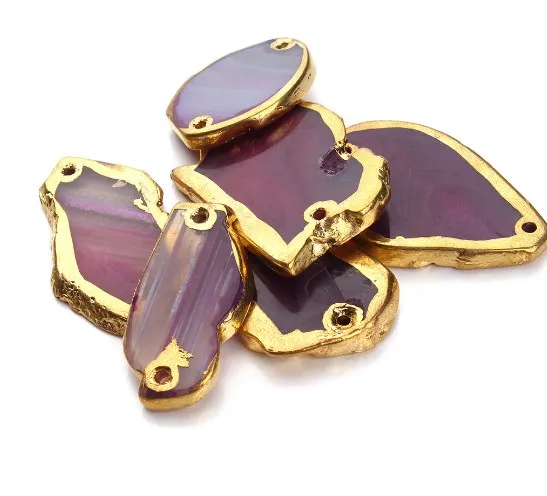 

1pcs 20*50mm Wholesale Natural stone rim gold purple Pendants DIY for Necklace or Jewelry Making fg4sd