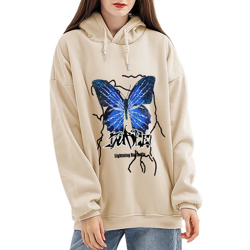 

Женская толстовка в стиле ольччан, толстовка в готическом стиле с капюшоном-бабочкой, пуловер в стиле оверсайз, модная уличная одежда в стил...