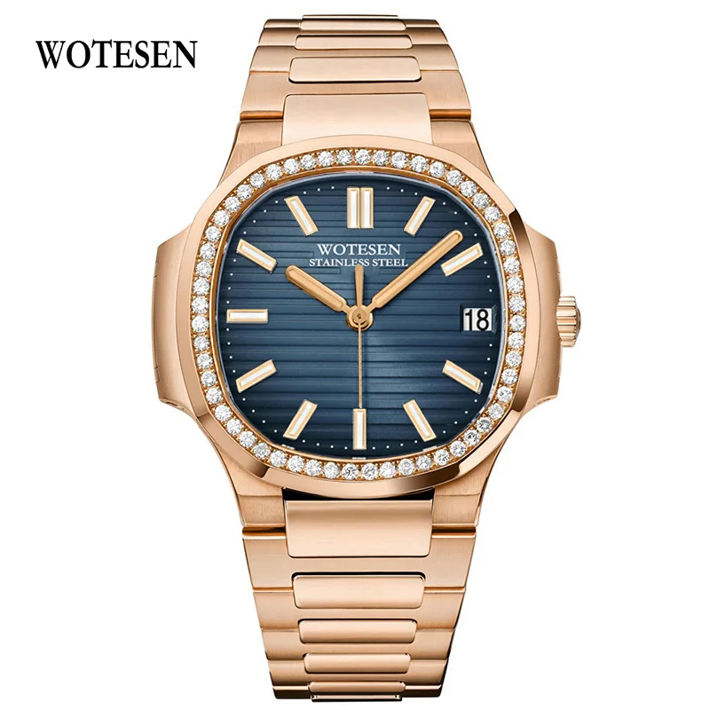 Новые мужские часы Patek, роскошные часы топ бренда с бриллиантами, мужские Модные Повседневные военные водонепроницаемые часы из нержавеющей стали золотистого цвета - Цвет: Цвет: желтый
