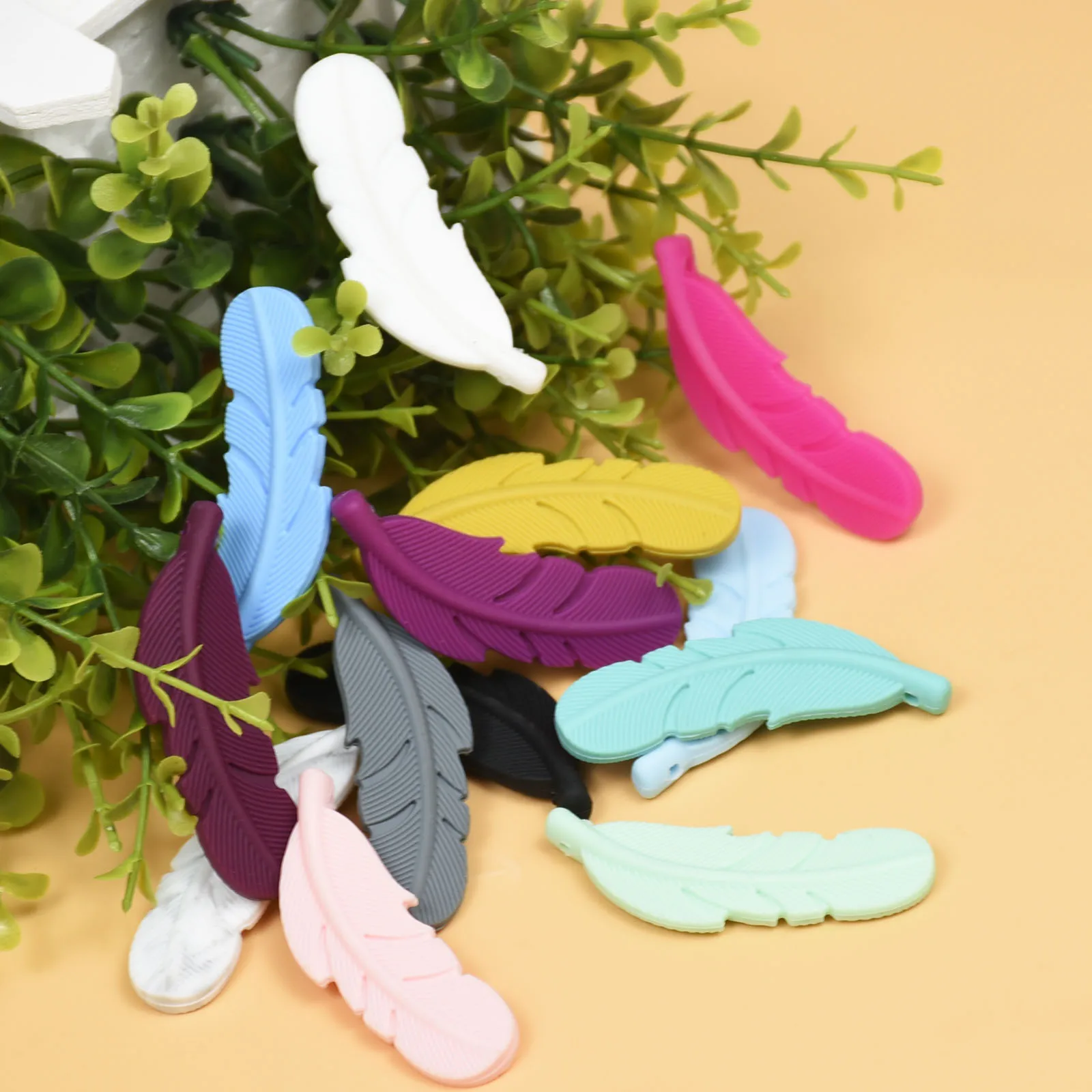 Colgante de pluma de silicona para beb&eacute;, collar de dentici&oacute;n infantil sin BPA, joyer&iacute;a de juguete para lactancia, 10 Uds.-0