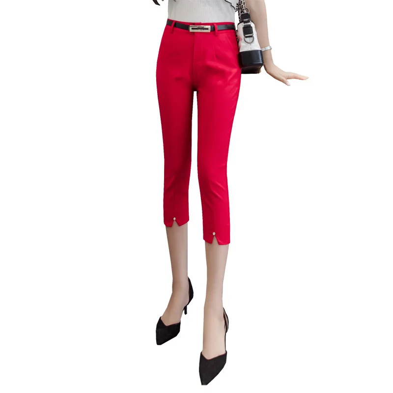 

Cropped Pants Women Pencil Shorts Middle Pants Versatile Thin Professional Suit Pants Skinny Black Trousers Split Pants