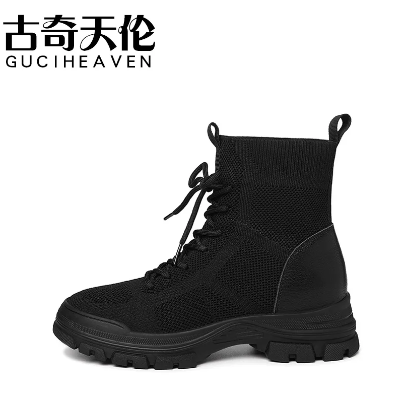

Round toe thick-soled socks boots solid color casual women's boots
