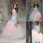 Великолепные Розовые Платья с цветочным узором для девочек, кружевные платья с длинными рукавами, пышные платья для маленьких девочек