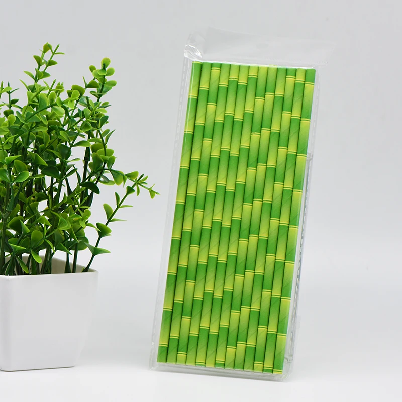 Оптовая продажа 100 шт Торт Топпер зеленый бамбуковая бумага соломинки Дети День