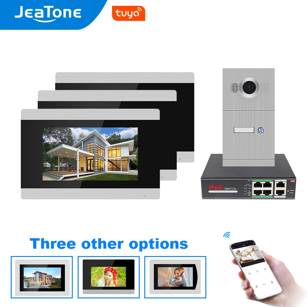 Видеодомофон JeaTone 720P Wi Fi IP 3 монитора|Видеодомофон| |