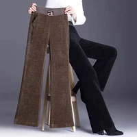 2022 spring woman high waist corduroy wide leg pants female vintage straight legging without belt ladies casual trousers q217