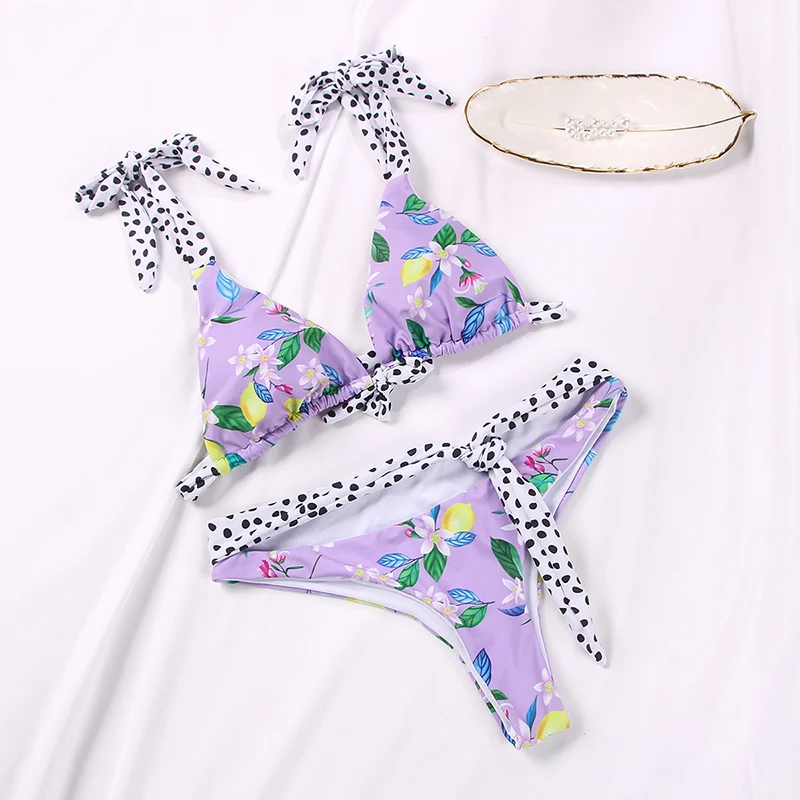

Patchwork Bikini Biquinis Feminino 2021 Swimsuit Dot Print Bikini Set Bathing Suit Women Swimwear Bandage Bikinis Sexy