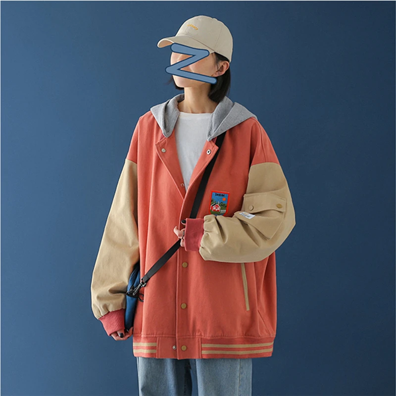 

Women Jacket Spring and Autumn Women's Coat Casual Loose Bomber Jacket Street Hooded Patchwork Jackets For Women 2021 New Korean