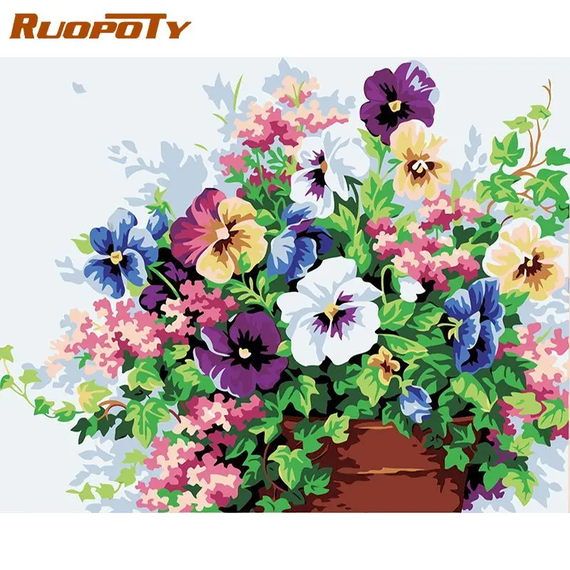 

RUOPOTY Multicolor Flowers DIY Painting By Numbers Kit Modern Wall Art Picture By Numbers Handpainted Oil Painting For Home