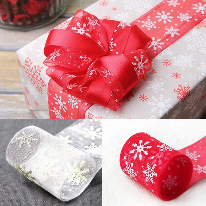 25 ярдов 1 ролик Рождественская Снежинка тканевая лента подарочная упаковка