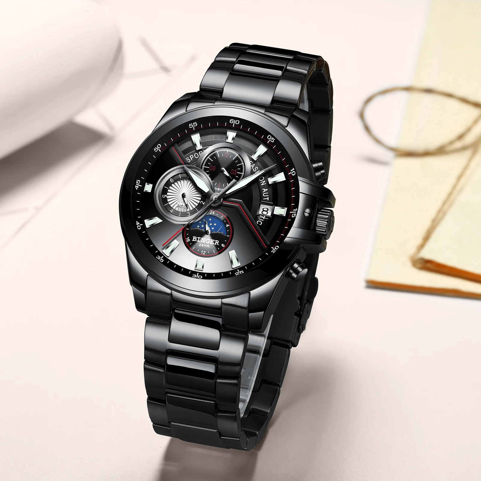 Мужские автоматические механические часы бингера спортивные люксовый бренд