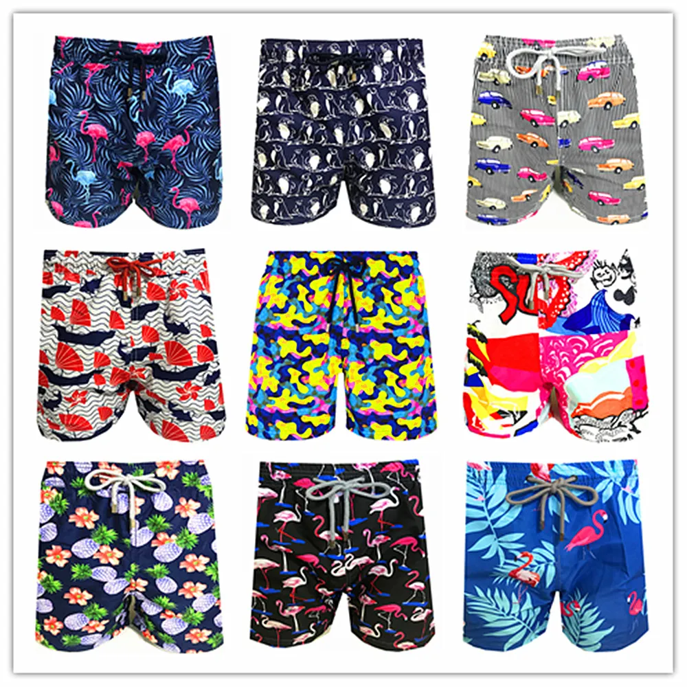 

2021 Brand Brevile pullquin Beach Board Shorts Men Turtles Swimwear Flamingo Pineapple Penguin Male Boardshorts 100% Quick Dry