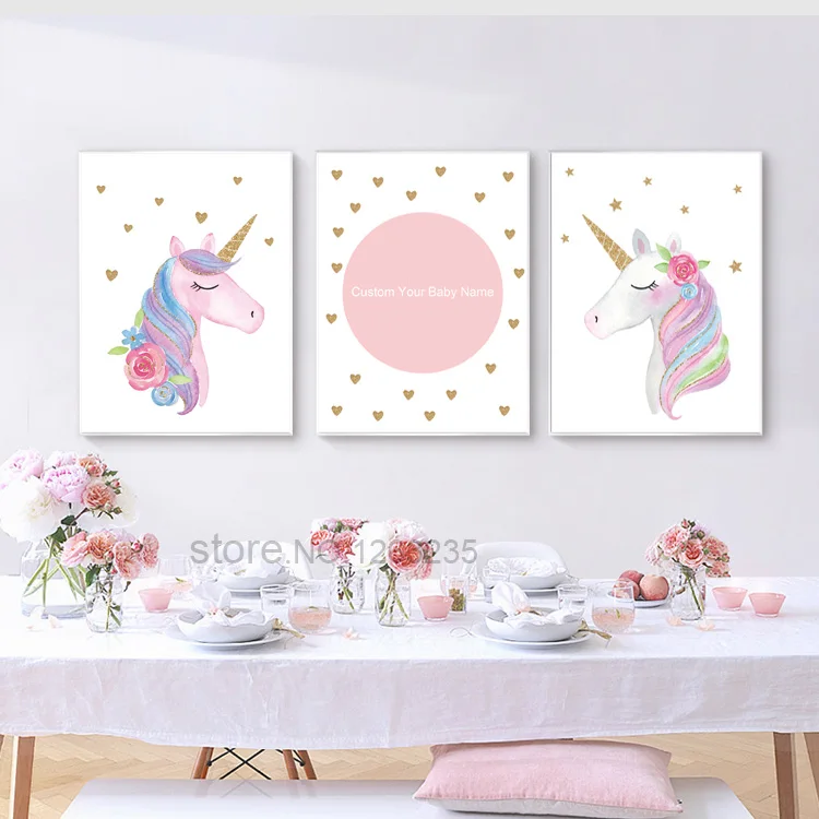 Печать на заказ с именем Единорог детская настенная живопись холст постеры
