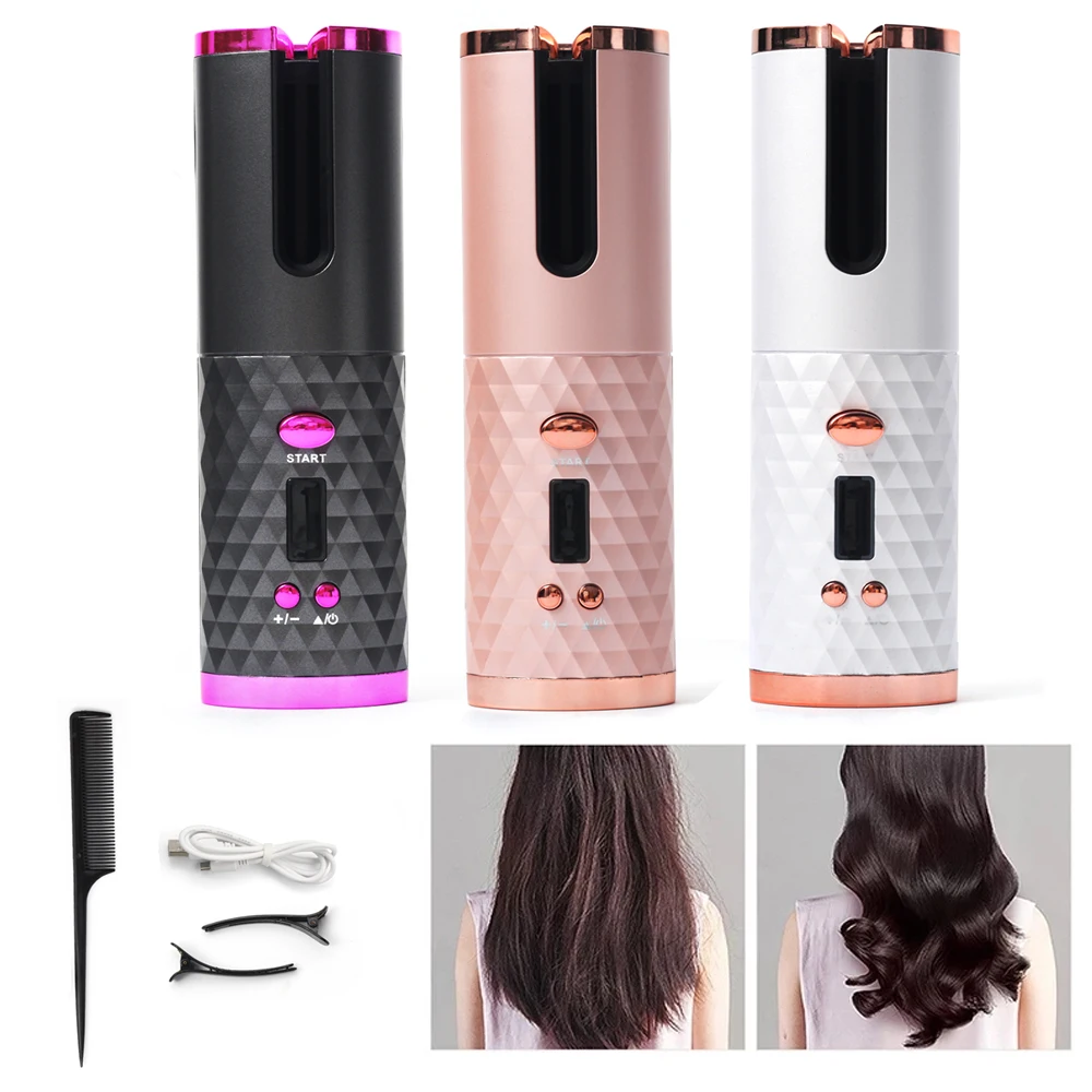

Cordless Automatic Hair Curler USB Rechargeable Auto Rotating Curling LED Display Temperature For Curly Machine Or Waves Hair