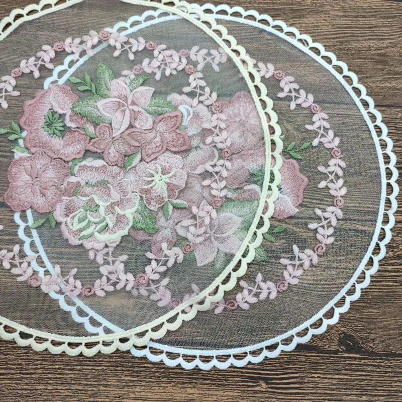 

Chinese Lace Luxury Round Embroidery Table Place Mat Wedding Pad Cloth Drink Placemat Cup Mug Dinner Tea Coaster Glass Kitchen