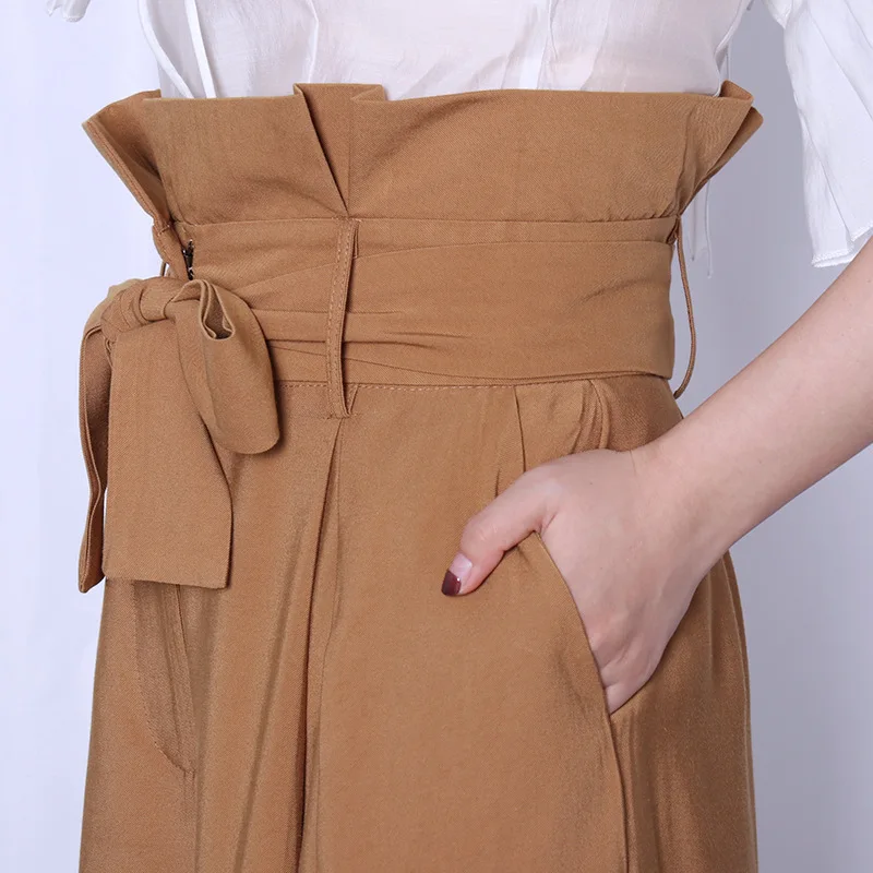 Брюки женские широкие с завышенной талией бандажные Длинные свободные штаны