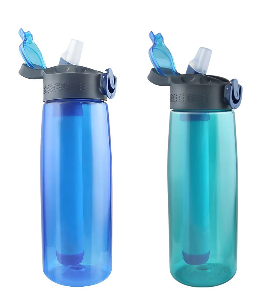 

Emergency Water Purifier Travel Camping Water Filter Bottle Mountaineering Plastic Outdoor 65 portabl0ML Blu e Water Cup
