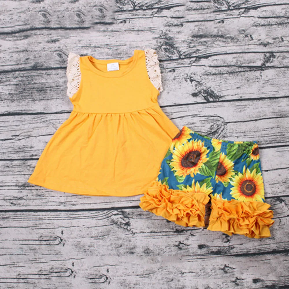 Комплект одежды для девочек модная желтая туника с кружевными рукавами И