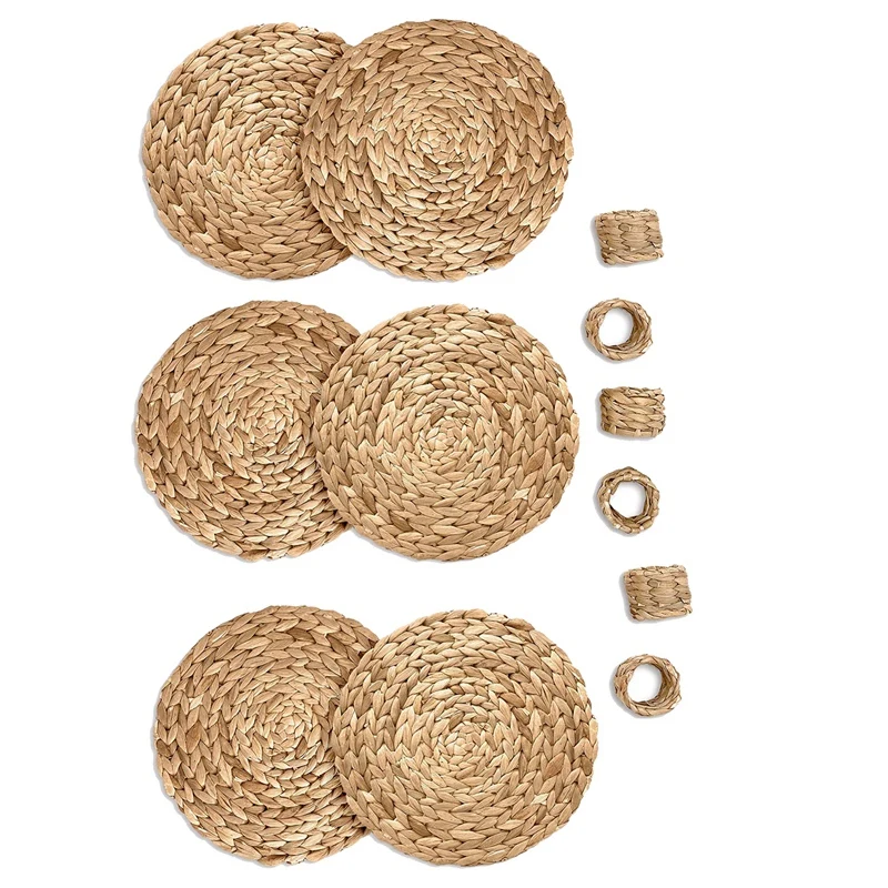 

Woven Placemats Set with Napkin Rings,Round Table Placemats for Dining Table,Heat & Scratch Resistant Table Mats