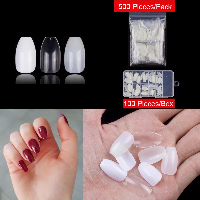100 шт./кор. или 500 шт./пакет короткий гроб Ногтей Полное покрытие балетки накладные