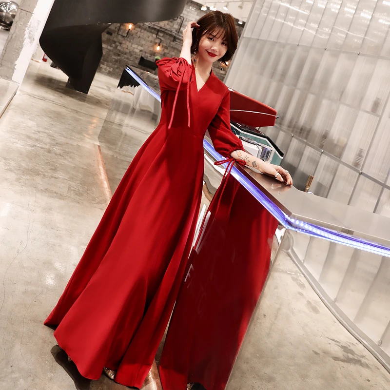 Красные женские Высокая Талия v-образным вырезом Вечерние платья модные класса