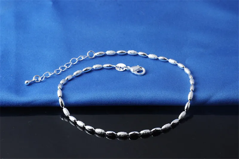 Браслеты на ногу женские из серебра 925 пробы анклеты с матовым шариком модные