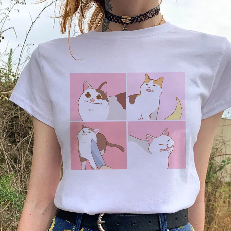 

Summer Ulzzang Cartoon Hippie Smiley Kawaii Cat Tshirt Women Harajuku Men Vintage Loose Short Sleeve Female T-shirt Clothes