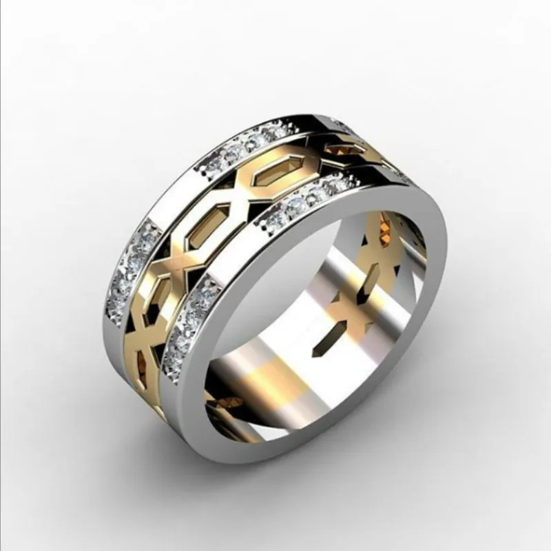 

New Accessories Gold-Plated Inlaid Rhinestone Two-Color Ring Men's Ring Punk Jewelry