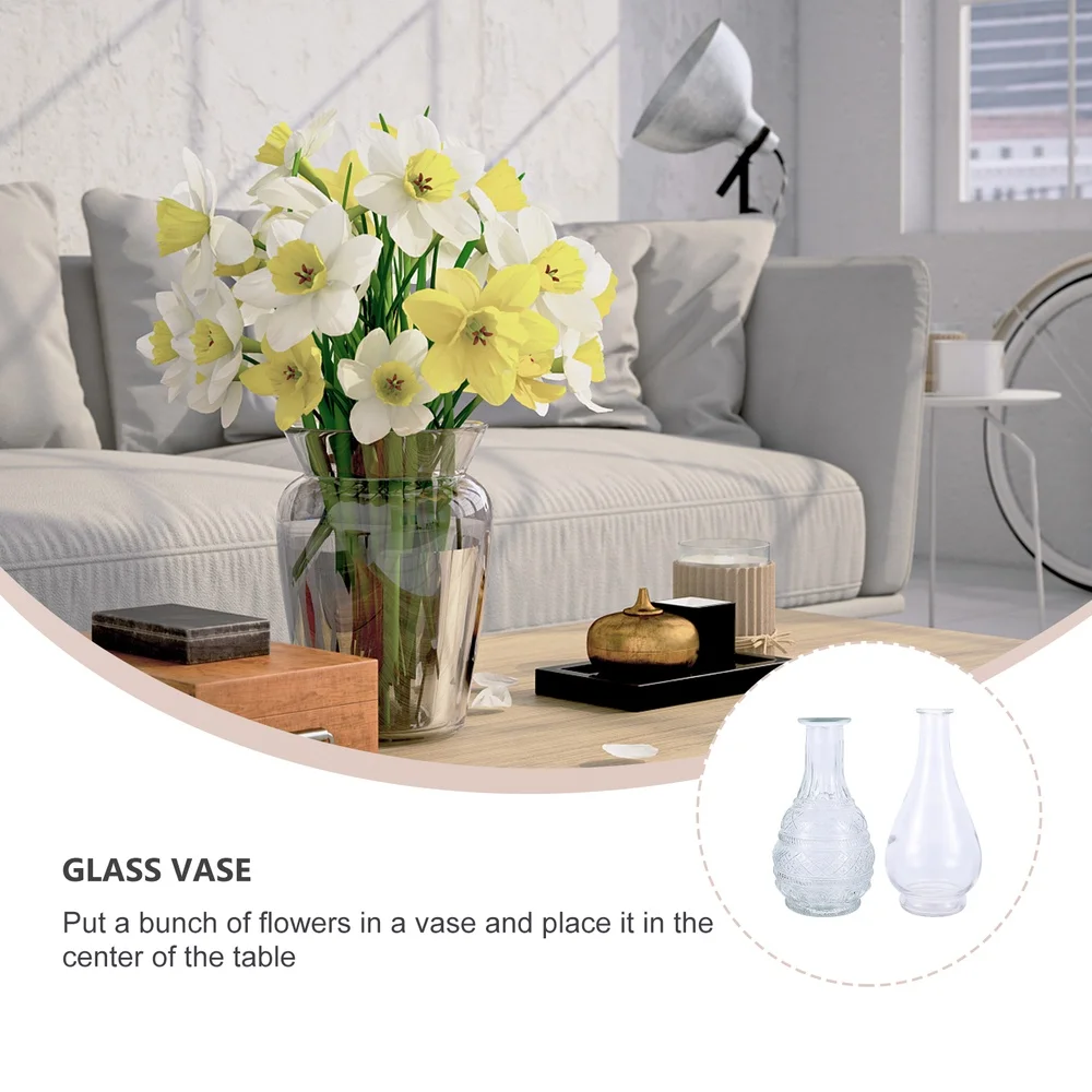 

2pcs Transparent Flower Vases Glass Centerpiece Relief Design Vase For Home