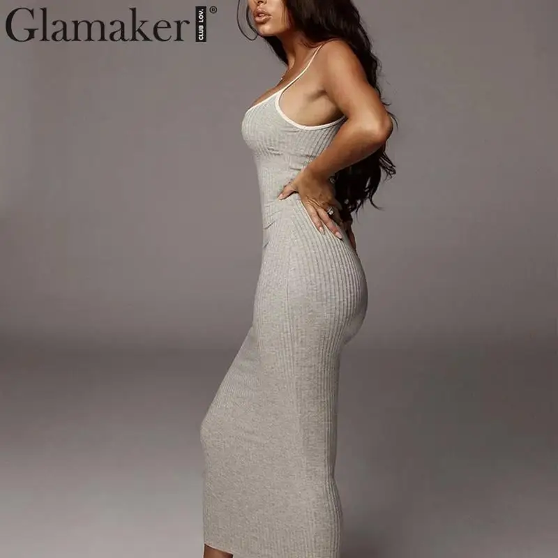 Glamaker, трикотажное облегающее платье с бретельками, женское элегантное платье без рукавов с открытыми плечами, женские вечерние платья на осень и зиму, сексуальное платье