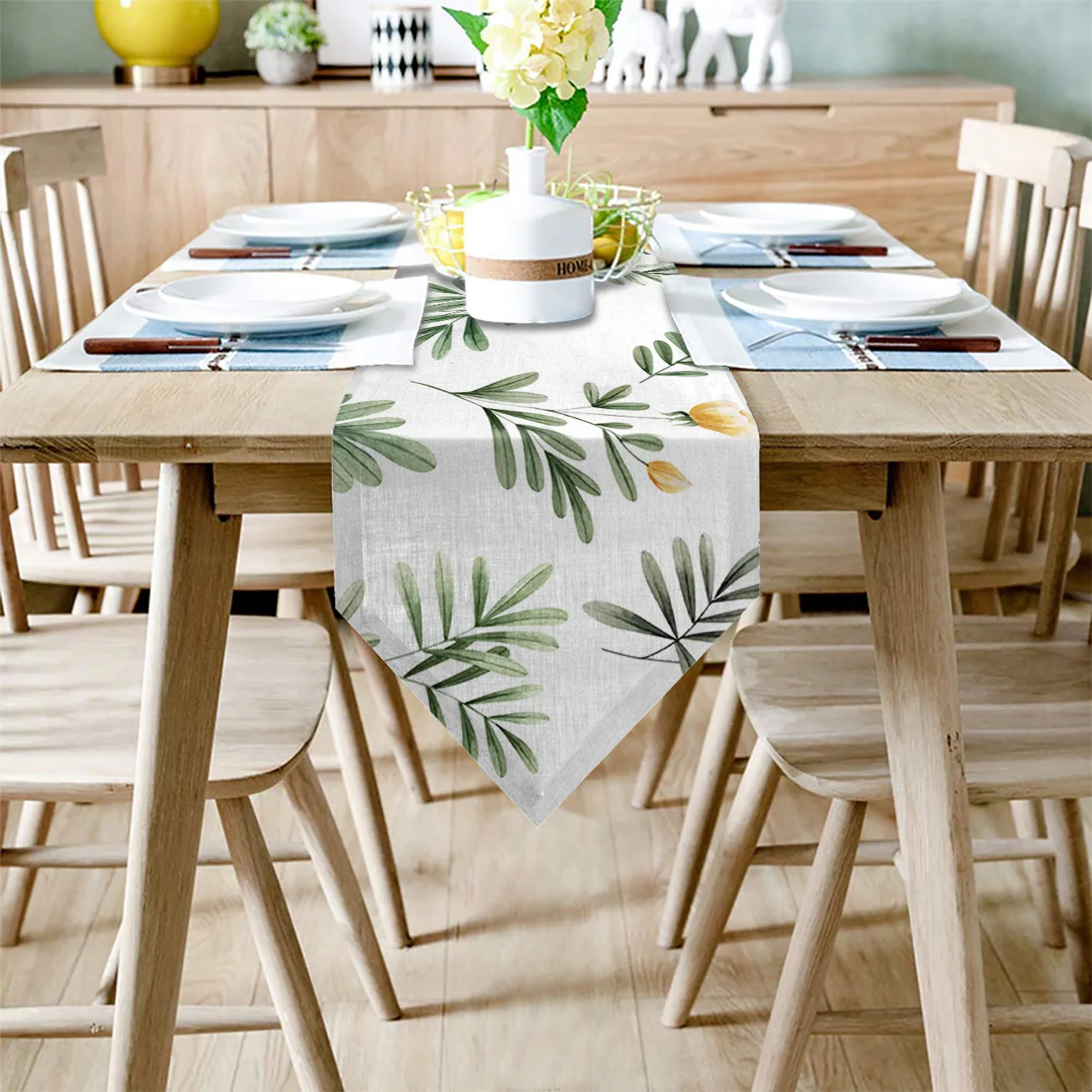 Современная настольная дорожка с желтыми цветами и зелеными листьями весенний